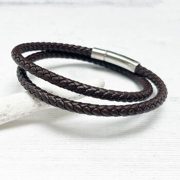 Classic Leather Double Wrap Bracelet For Him, 2 of 12