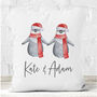 Personalised Penguin Couple Christmas Cushion, thumbnail 1 of 2