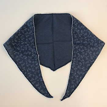 Navy Blue And White Flower Print Triangle Scarf, 2 of 4