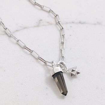 The En Pointe Duo Smokey Quartz Necklace, Silver, 3 of 8