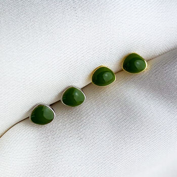 Sterling Silver Green Oval Stud Earrings, 4 of 6