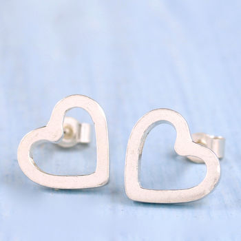 Silver Heart Earrings. Geometric Studs, 6 of 10