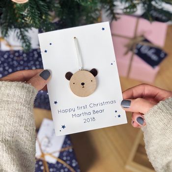 Personalised First Christmas Bear Decoration Card, 6 of 10