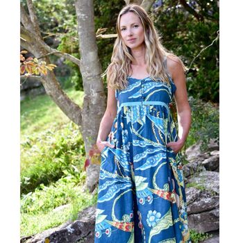 Blue Exotic Bird Strappy Cotton Dress, 3 of 5