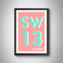 Sw13 Barnes, London Postcode Typography Print, thumbnail 4 of 10