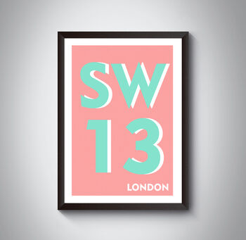 Sw13 Barnes, London Postcode Typography Print, 4 of 10