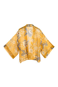 Mustard Dynastic Bird Print Light Weight Kimono, 7 of 7