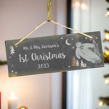 Personalised The Snowman Hanging Slate Sign, 2 of 5