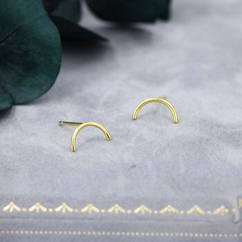 Sterling Silver Delicate Curved Bar Stud Earrings, 4 of 12