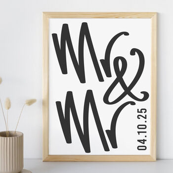 Mr And Mrs Wedding Print With Optional Frame, 3 of 3