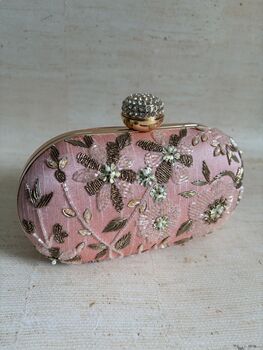 Pink Embroidered Handcrafted Clutch Bag, 8 of 12