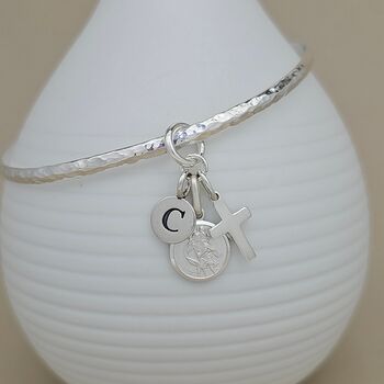 Personalised Bangle With St. Christopher And Cross, 2 of 3
