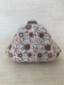 Multicoloured Handcrafted Statement Floral Pearl Mirror Clutch, 3 of 11