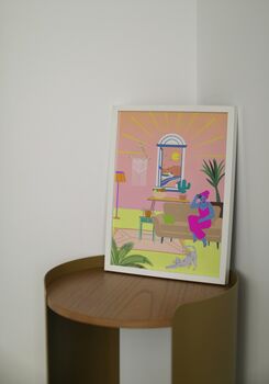 Colourful Living Room Sunset Print With Cat, 3 of 3