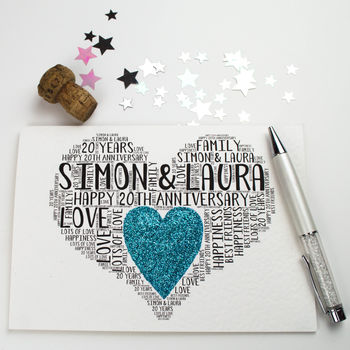 Personalised 20th Wedding Anniversary Love Sparkle Card, 4 of 5