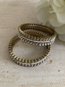 Indian Gold Plated Kundan Antique Bangles Two.Eight, 6 of 8