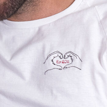 Embroidered Heart Hands Couples Pyjamas, 2 of 4