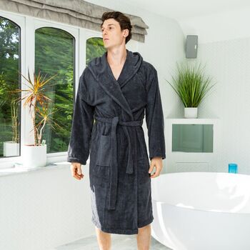 Nua Cotton Men's Heavyweight Hooded Dressing Gown By Bown of London ...