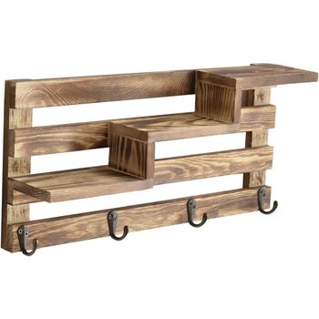 Three Tier Wall Mounted Wood Display Shelf With Hooks, 4 of 6