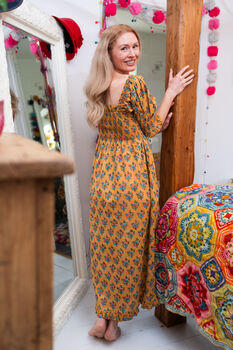 Tilly Block Print Dress Mustard, 2 of 3