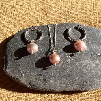 Pearl Necklace With Matching Pearl Hoop Earrings, 3 of 6
