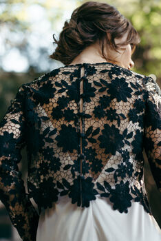 Black Macrame Lace Top Long Sleeved Wedding Dress Topper, 10 of 10