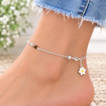 Daisy Enamel Ankle Bracelet With Tiger Eye Detail, 2 of 3