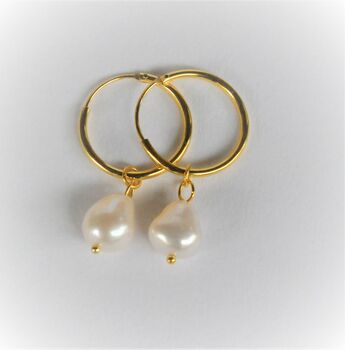 Classic Fresh Water Pearl Hoop Earrings Gold Plated, 5 of 8