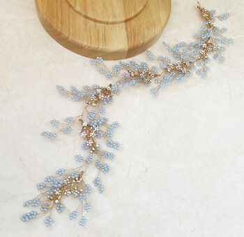 Blue Gypsophila Bridal Hair Vine, 7 of 7