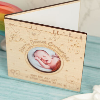 Personalised New Baby Photo Wooden Keepsake Card, 4 of 6