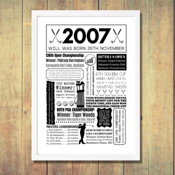 2007 Personalised 18th Birthday Golf Fact Print, 2 of 8