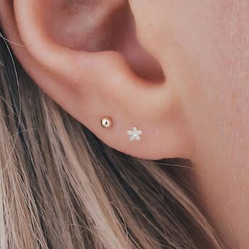 Mini Sterling Silver White Flower Stud Earrings, 3 of 7