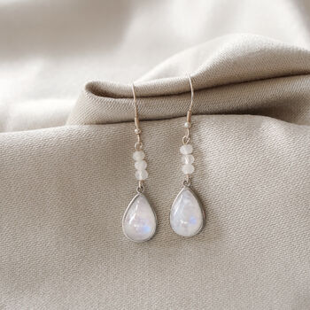 925 Sterling Silver Moonstone Teardrop Earrings, 2 of 5