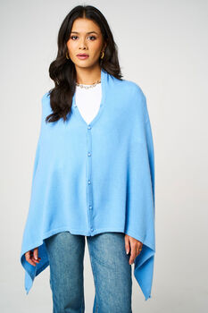 Sky Blue 100% Cashmere Multi Ways Button Poncho Shawl Gift Boxed, 4 of 12