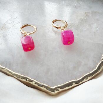 Small Square Pink Stone Hoop Earrings, 5 of 5