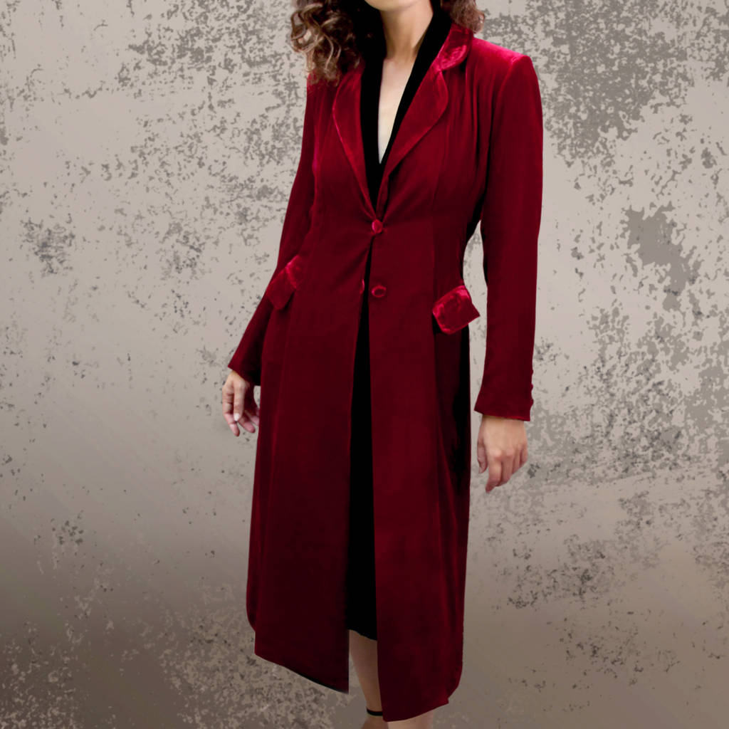 Vintage 1940's Style Red Velvet Party Coat, 1 of 3