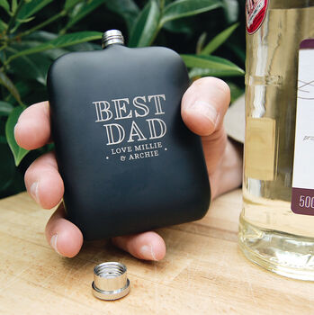 'Best Dad, Love..' Personalised Black Hip Flask, Custom, 2 of 3