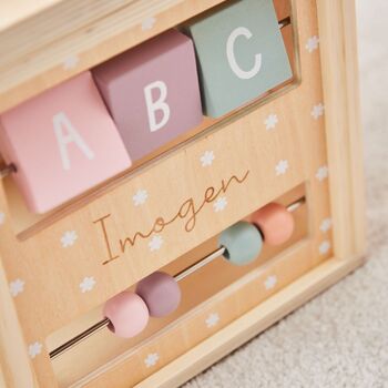 Personalised Pink Wooden Activity Cube, 2 of 4