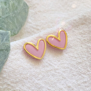 Pink Polymer Clay Heart Studs, 2 of 5