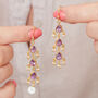 Amethyst Seed Pearl Gold Plated Silver Drop Earrings, thumbnail 5 of 11
