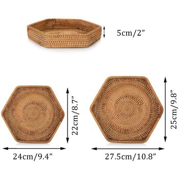 Set Of Two Hexagon Woven Rattan Serving Tray, 5 of 7