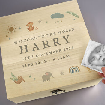 Personalised Safari Animals Large Wooden Keepsake Box, 2 of 6
