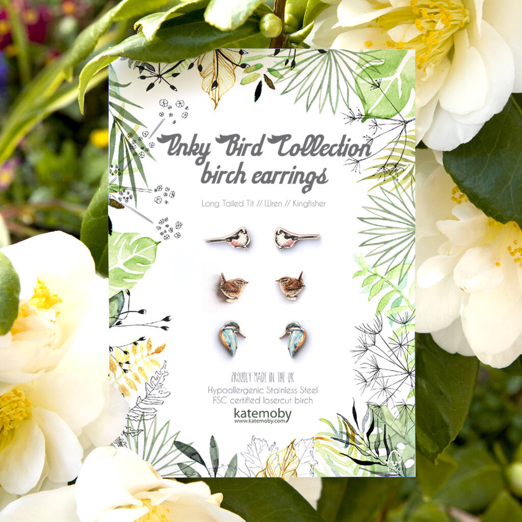 Set Of Three Inky Bird Stud Earrings, 1 of 9