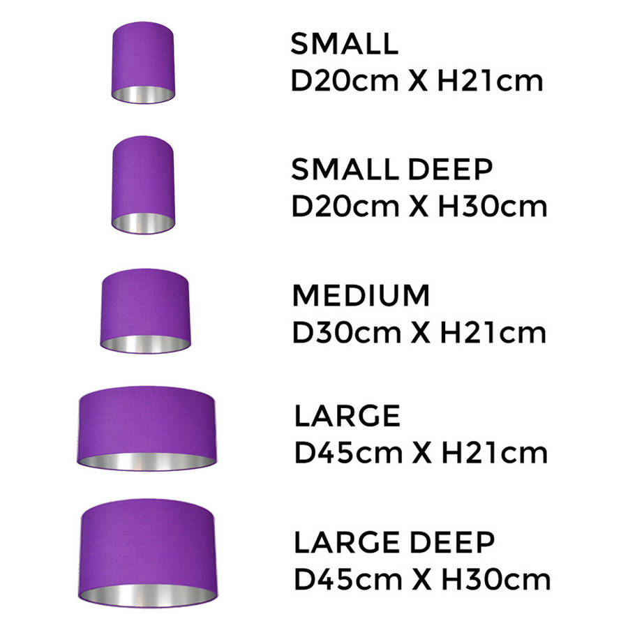 Brushed Silver Lined Lamp Shade Choice Of Colours By Quirk Size Guide