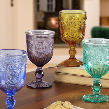 Set Of Four Embossed Coloured Wine Glasses, 2 of 8