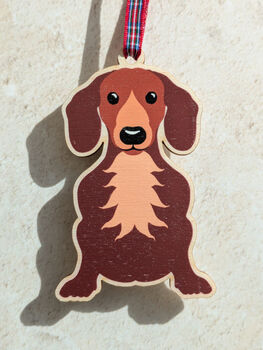 Dachshund Hanging Wooden Christmas Decoration, 6 of 7