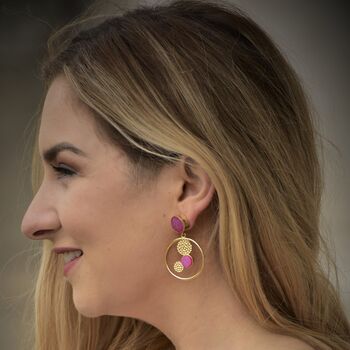 Pink Druzy Agate Gold Earrings: Sterling Silver, 3 of 4