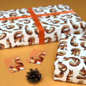 Red Squirrel Watercolour Wrapping Paper, 4 of 12