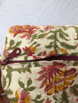Quilted Block Print Make Up Bag, Handmade, 4 of 8