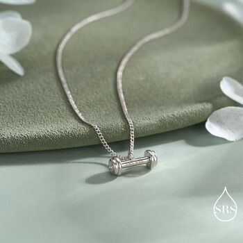 Sterling Silver Delicate Dumbbell Pendant Necklace, 3 of 11